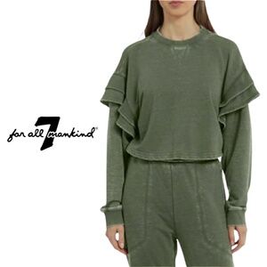 7 FOR ALL MAN KIND Ruffle Relaxed Sweatshirt Pullover - Olive Green - Size Small